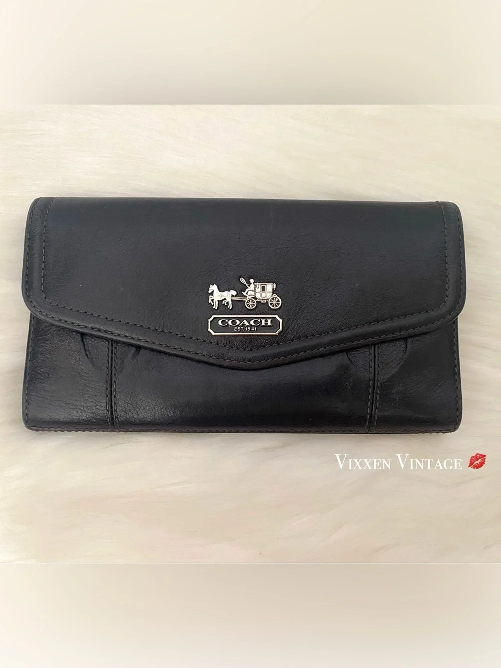 VINTAGE Y2K COACH ‘MADISON LEATHER ENVELOPE TRI-FOLD WALLET’ IN BLACK - Picture 1 of 14
